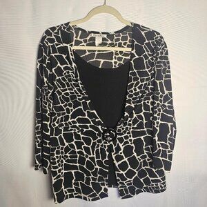 Carol Rose Women's Black & White Long Sleeve Top Decorative Buckle. Size 1X